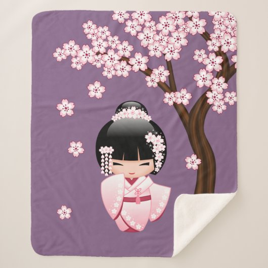 White Kimono Kokeshi Doll - Niedlich Geisha Girl Sherpadecke (Vorderseite)