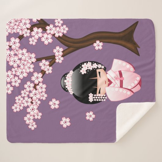 White Kimono Kokeshi Doll - Niedlich Geisha Girl Sherpadecke (Vorderseite (Horizontal))