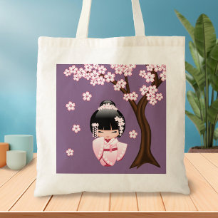 White Kimono Kokeshi Doll - Niedlich Geisha Girl Tragetasche