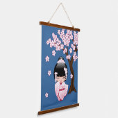 White Kimono Kokeshi Doll - Niedlich Geisha Girl Wandteppich Mit Holzrahmen (Gewinkelt)