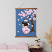 White Kimono Kokeshi Doll - Niedlich Geisha Girl Wandteppich Mit Holzrahmen (Schlafzimmer)