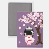 White Kimono Kokeshi Doll - Niedlich Geisha Lila Magnet (Vorderseite/Rückseite)