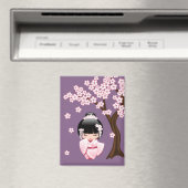 White Kimono Kokeshi Doll - Niedlich Geisha Lila Magnet (In Situ (Geschirrspüler))