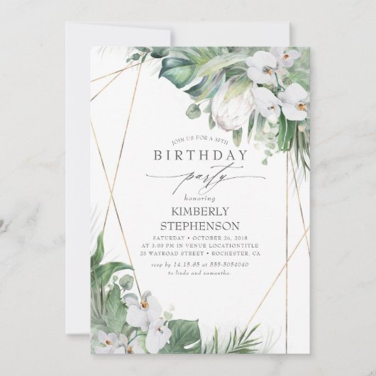 White King Protea Orchids Tropical Birthday Party Einladung (Vorderseite)