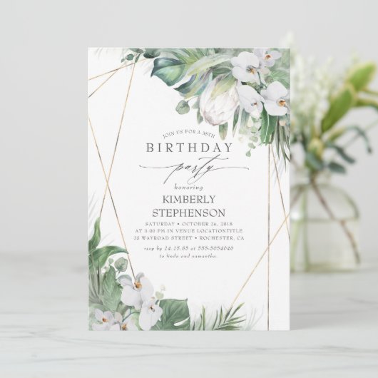 White King Protea Orchids Tropical Birthday Party Einladung (Stehend Vorderseite)