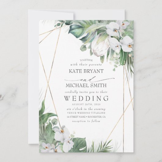 White King Protea Orchids Tropical Floral Wedding Einladung (Vorderseite)