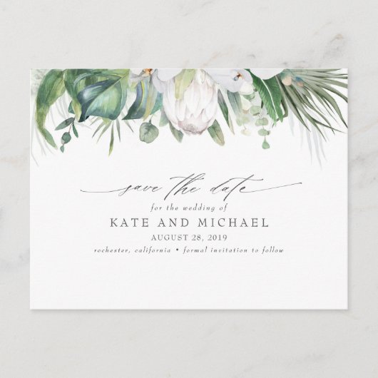 White King Protea Tropical Floral Save the Date Postkarte (Vorderseite)