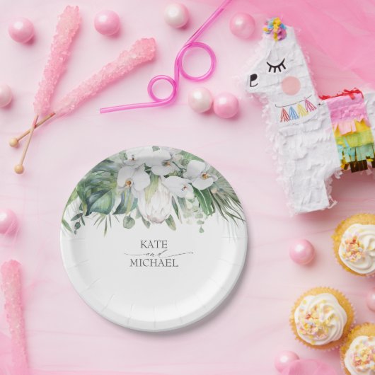 White King Protea und Orchids Tropical Wedding Pappteller (Party)