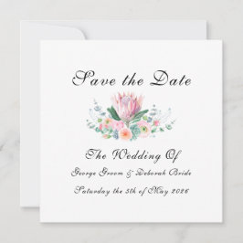 White King Protea Watercolor Floral Classic Save The Date