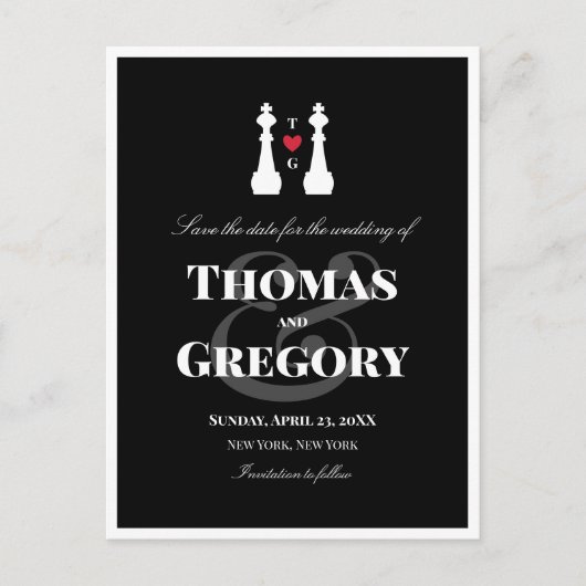 White King Schachfiguren schwulen Hochzeit retten  Ankündigungspostkarte (Vorderseite)