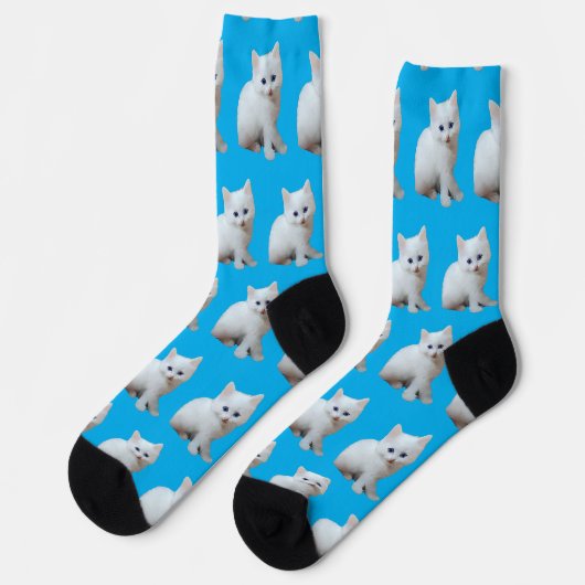 White Kitten Blue Hintergrund Socken (Linkes Detail)