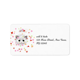 White Kitten Cat Heart Confetti Address Labels Adressaufkleber