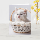 White Kitten in Basket zum Nachdenken Karte (Gelbe Blume)