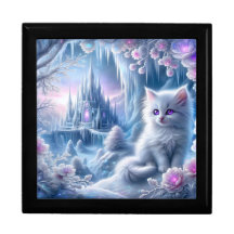 White Kitten in Fantasy Ice Kingdom