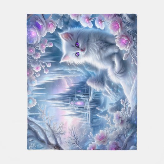 White Kitten in Fantasy Ice Kingdom Fleecedecke (Vorderseite)