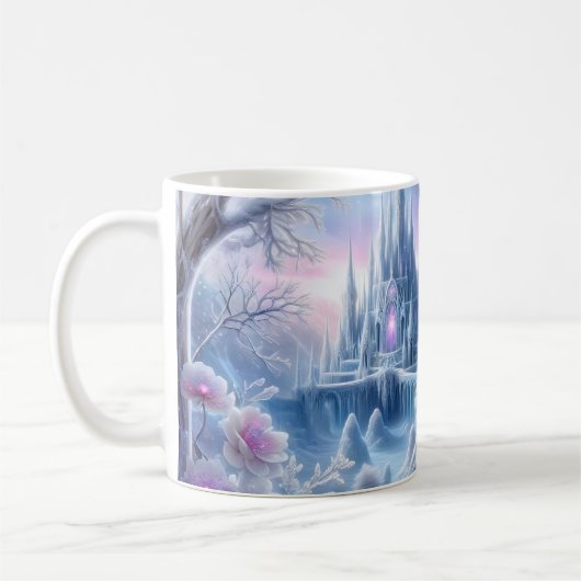 White Kitten in Fantasy Ice Kingdom Kaffeetasse (Links)