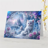 White Kitten in Fantasy Ice Kingdom Karte (Gelbe Blume)