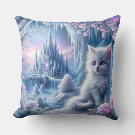 White Kitten in Fantasy Ice Kingdom Kissen
