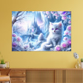 White Kitten in Fantasy Ice Kingdom Leinwanddruck (Insitu (Wohnzimmer))