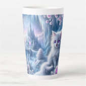 White Kitten in Fantasy Ice Kingdom Milchtasse (Vorderseite)
