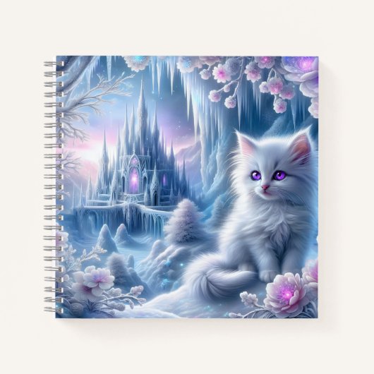 White Kitten in Fantasy Ice Kingdom Notizblock (Vorderseite)