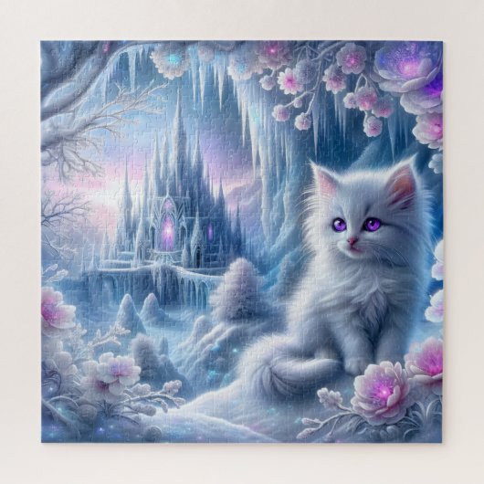 White Kitten in Fantasy Ice Kingdom Puzzle (Vertikal)