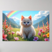 White Kitten in Landschaftlich Fantasy Meadow Poster (Vorne)