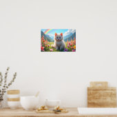 White Kitten in Landschaftlich Fantasy Meadow Poster (Küche)