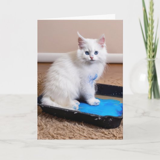 White Kitten in Paint Tray for Friend Karte (Vorderseite)