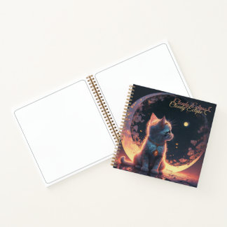White Kitten Moon Spiral Notebook Notizblock