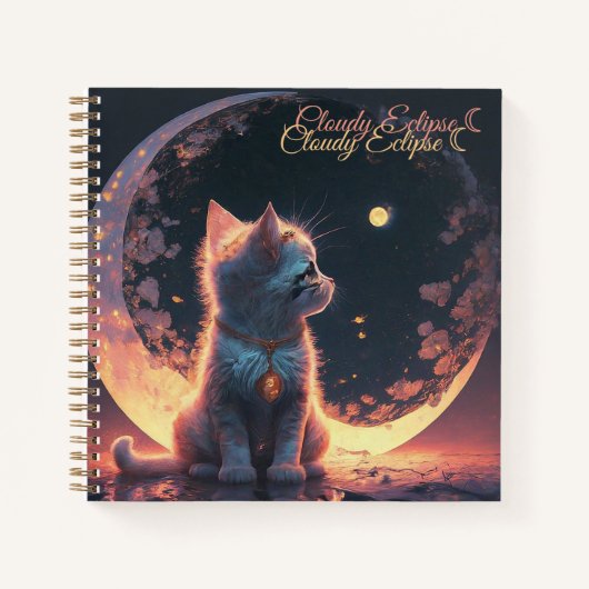 White Kitten Moon Spiral Notebook Notizblock (Vorderseite)