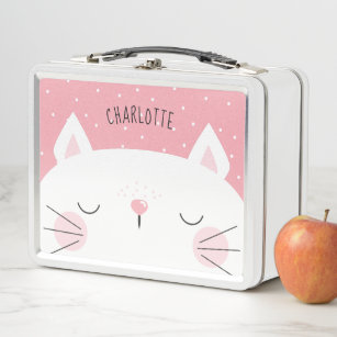 White Kitten - Name - Pink Metall Lunch Box
