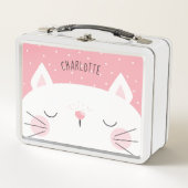 White Kitten - Name - Pink Metall Lunch Box (Vorderseite)
