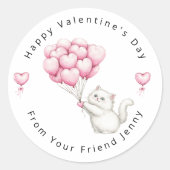 White Kitten Pink Hearts Balloons Valentine's Kids Runder Aufkleber (Vorderseite)