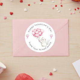 White Kitten Pink Hearts Balloons Valentine's Kids Runder Aufkleber