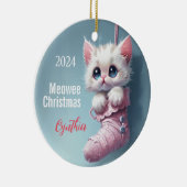 White Kitten Pink Strumpf Personalisiert Ornament (Rechts)