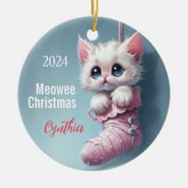 White Kitten Pink Strumpf Personalisiert Ornament