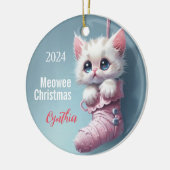White Kitten Pink Strumpf Personalisiert Ornament (Links)