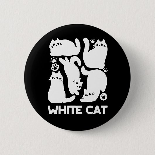 White Kitten Silhouetten - Niedliches Feline Desig Button (Vorderseite)