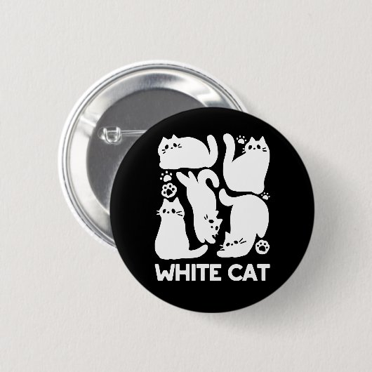White Kitten Silhouetten - Niedliches Feline Desig Button (Vorne & Hinten)