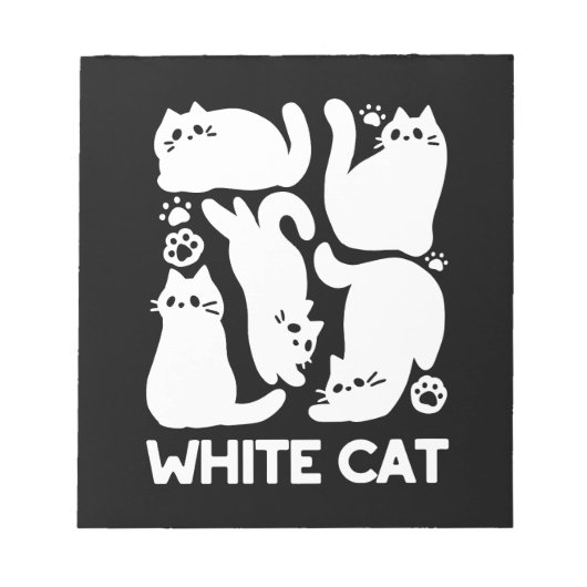 White Kitten Silhouetten - Niedliches Feline Desig Notizblock (Vorderseite)