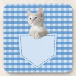 White Kitten Tasche blau lustige Illusion 3D Grafi Getränkeuntersetzer