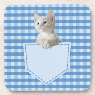 White Kitten Tasche blau lustige Illusion 3D Grafi Getränkeuntersetzer