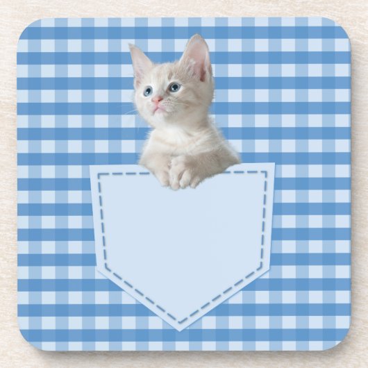 White Kitten Tasche blau lustige Illusion 3D Grafi Getränkeuntersetzer (Vorderseite)