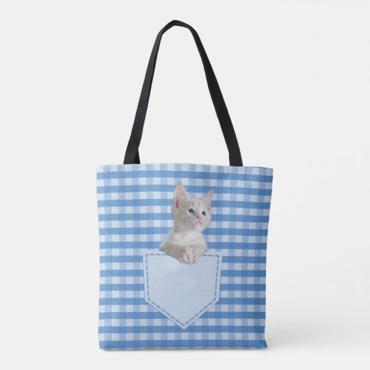 White Kitten Taschenblauer Karo lustige Illusion 3 Tasche (Rückseite)