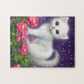 White Kitten umgeben von Blume Puzzle (Horizontal)