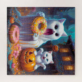 White Kitten und Geist essen Halloween Donuts Puzzle (Horizontal)