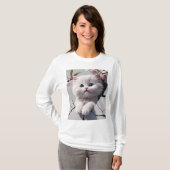 White Kitten unter Kirschblüten T-Shirt (Vorne ganz)