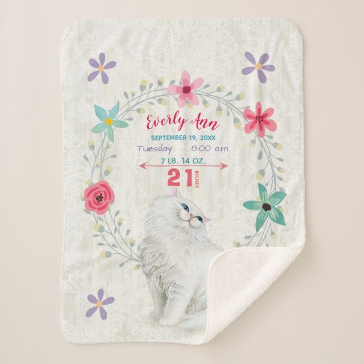 White Kitty Cat Baby Girl Stats Wasserfarbenfrost Sherpadecke (Vorderseite)