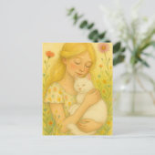 White Kitty Cat Mama Postkarte (Stehend Vorderseite)